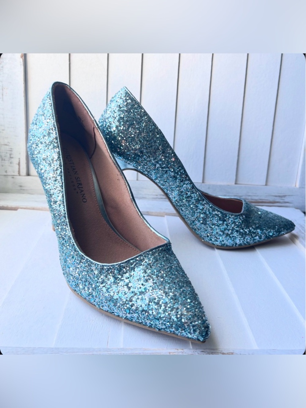Christian Siriano Sparkling Aqua Pointed-Toe Pumps